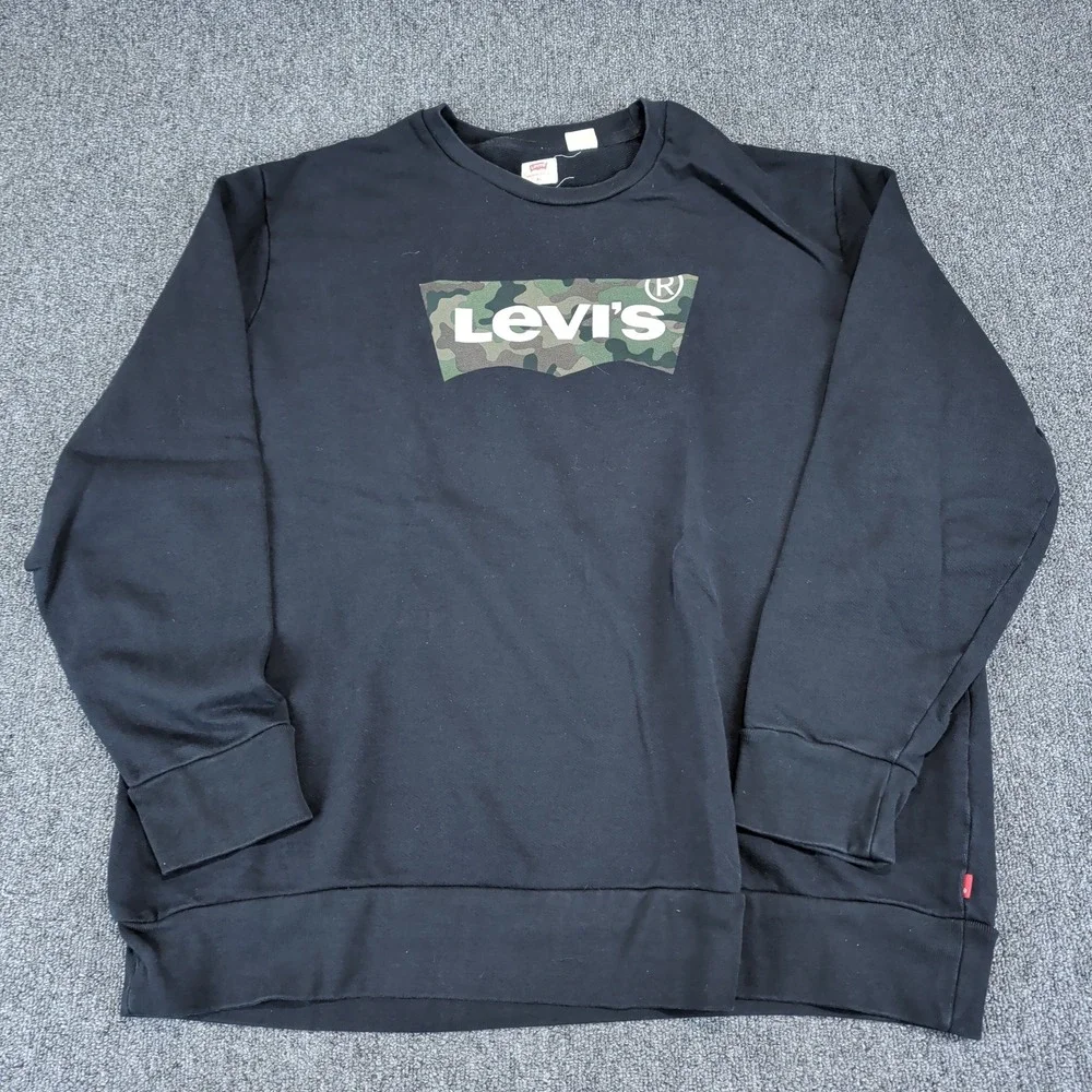 Levi's Streetwear Camo Batwing Logo Sweatshirt Mens XL Black Pullover Crewneck